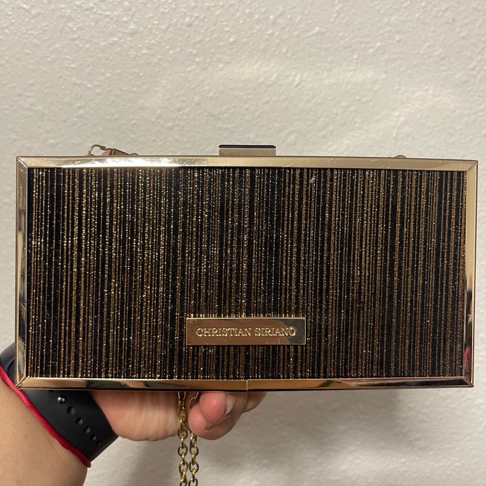 Christian Siriano Black and Gold Glitter Box Clutch